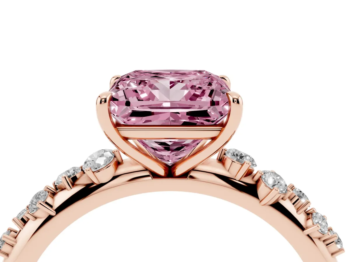 Fancy Pink Princess Cut Diamond Cluster Prong-Set Solitaire Ring Rose gold