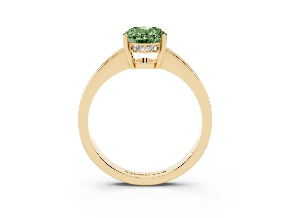 Fancy Green Oval Cut Solitaire Pavé Band Prong Setting Ring Yellow gold