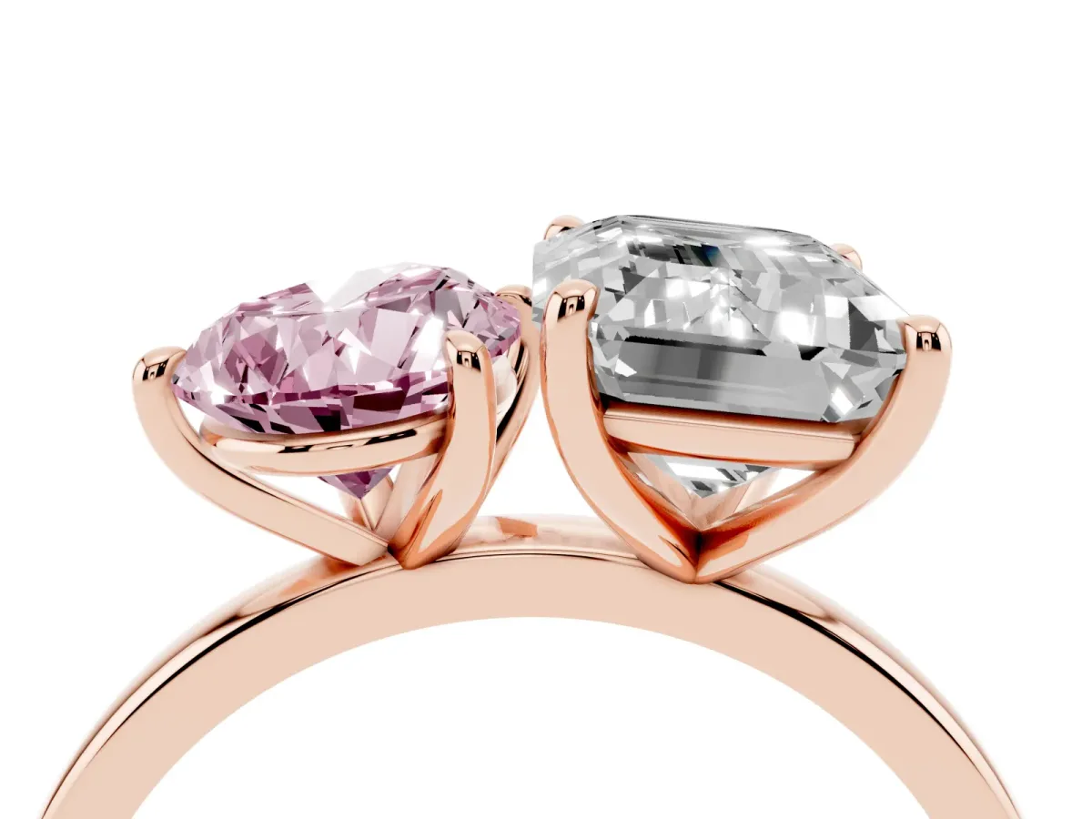 Fancy Pink Pear Cut and Emerald Cut Toi Moi Ring with Prong Setting Rose gold