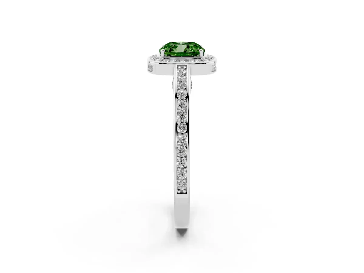 Fancy Green Cushion Cut Cut Halo Pave Split Shank Prong Setting Ring Silver