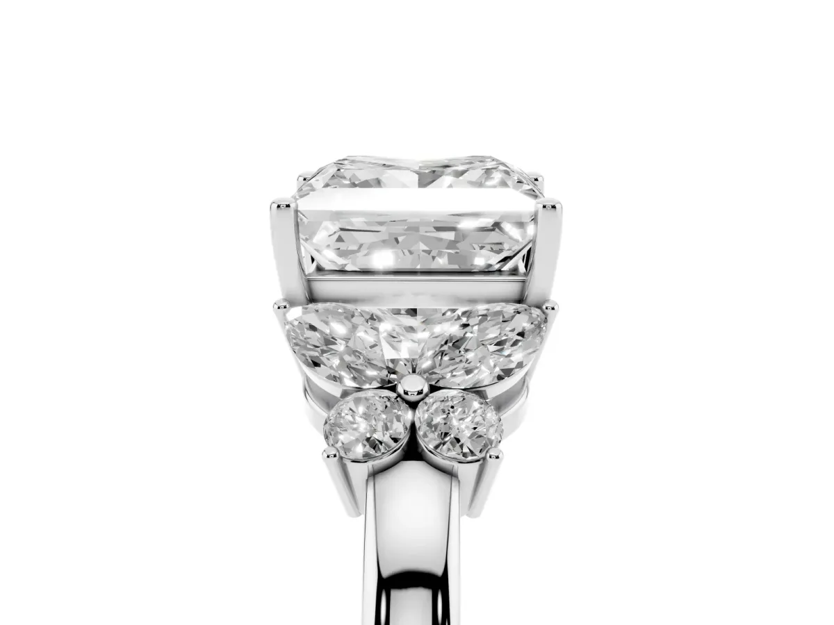 Princess Cut Cut Solitaire Floral Diamond Ring with Four-Prong Setting Platinum