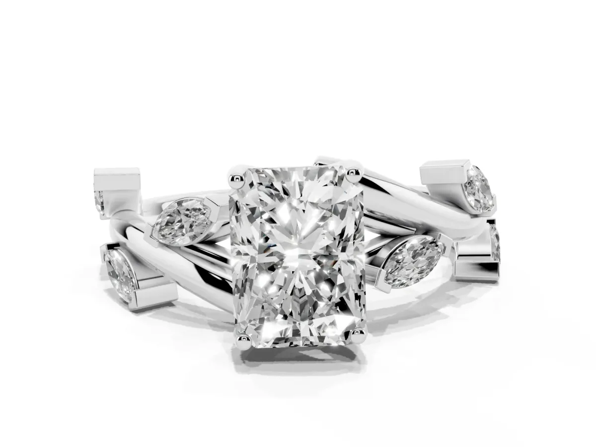 Radiant Cut Solitaire Twisted Band Marquise Accent Prong Setting Ring Platinum