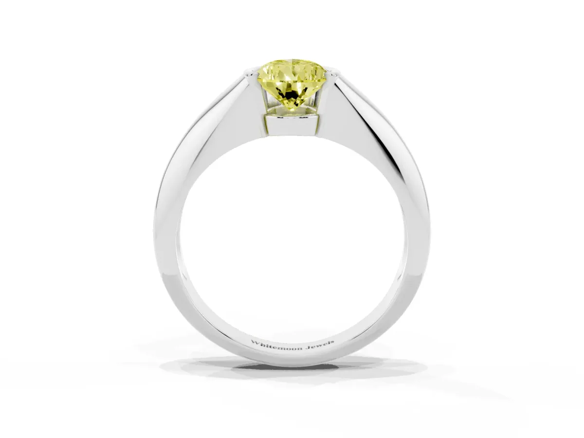 Fancy Yellow Pear Cut Solitaire Tension Set Diamond Ring Silver