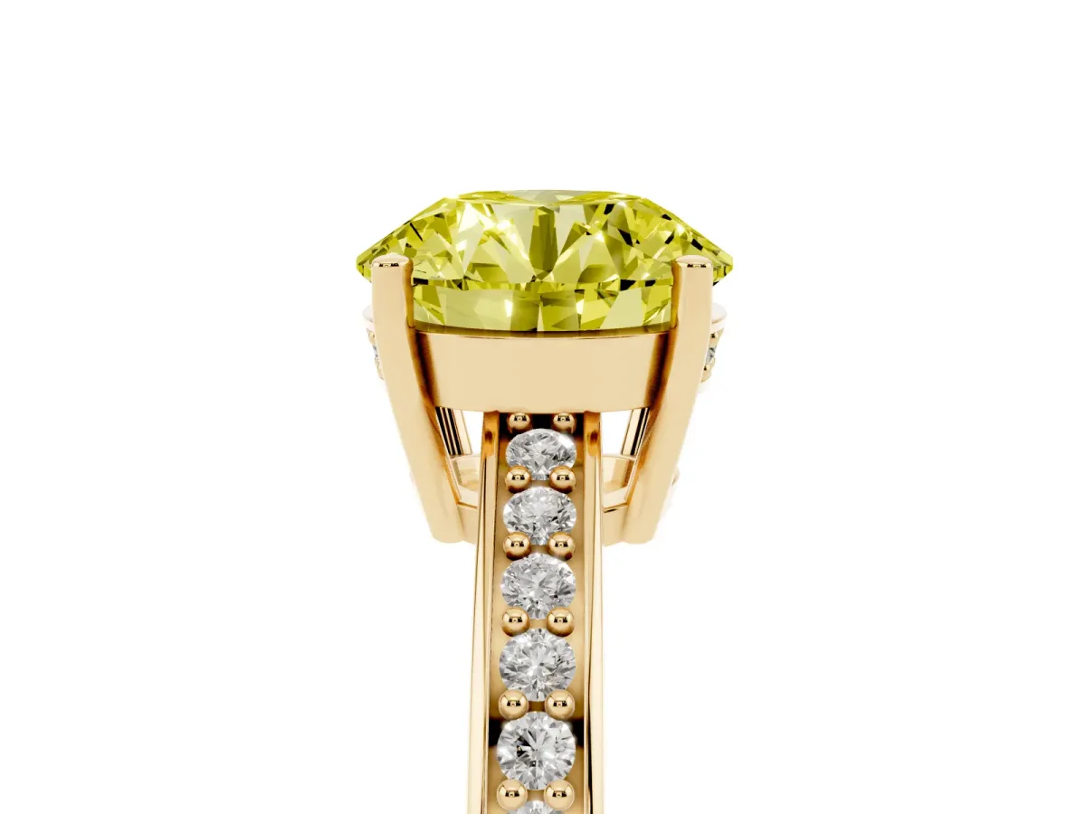 Fancy Yellow Round Cut Solitaire Pavé Band Prong Setting Ring Yellow gold