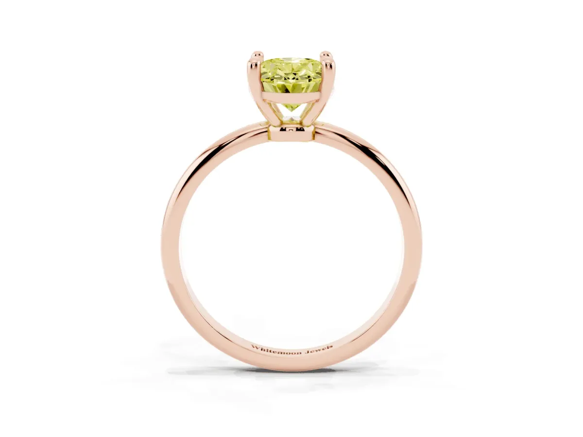 Fancy Yellow Oval Cut Solitaire Diamond Ring with 4-Prong Setting on a Classic Band Rose gold