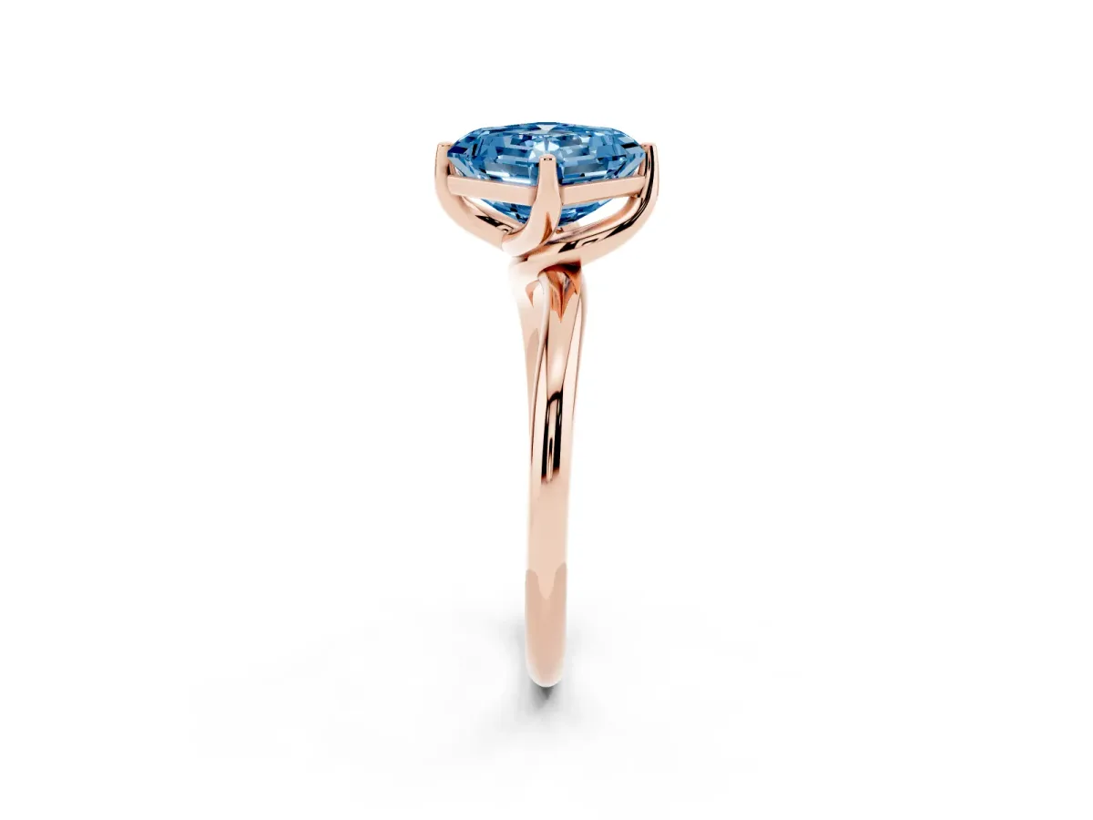 Fancy Blue Asscher Cut Diamond Solitaire Engagement Ring with Four-Prong Setting and Classic Band Rose gold