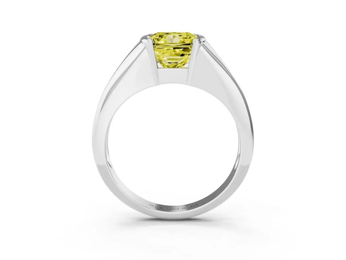 Fancy Yellow Princess Cut Solitaire Tension Set Diamond Ring Silver