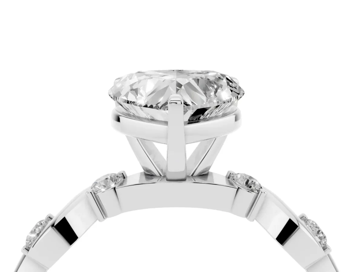 Heart Cut Diamond Solitaire Twisted Band with Round Accents and Prong Setting Silver