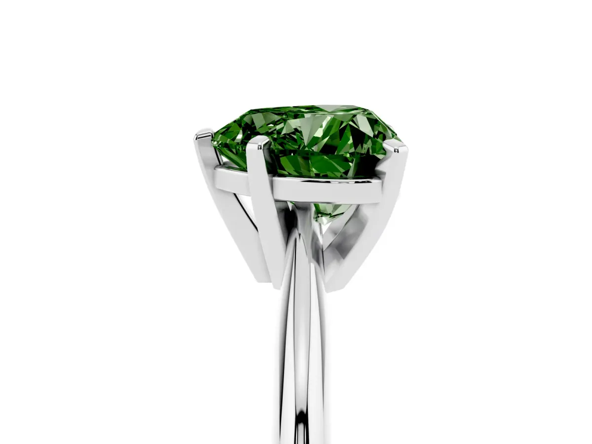 Fancy Green Heart Cut Cut Solitaire Ring with Four-Prong Setting on a Classic Band Platinum