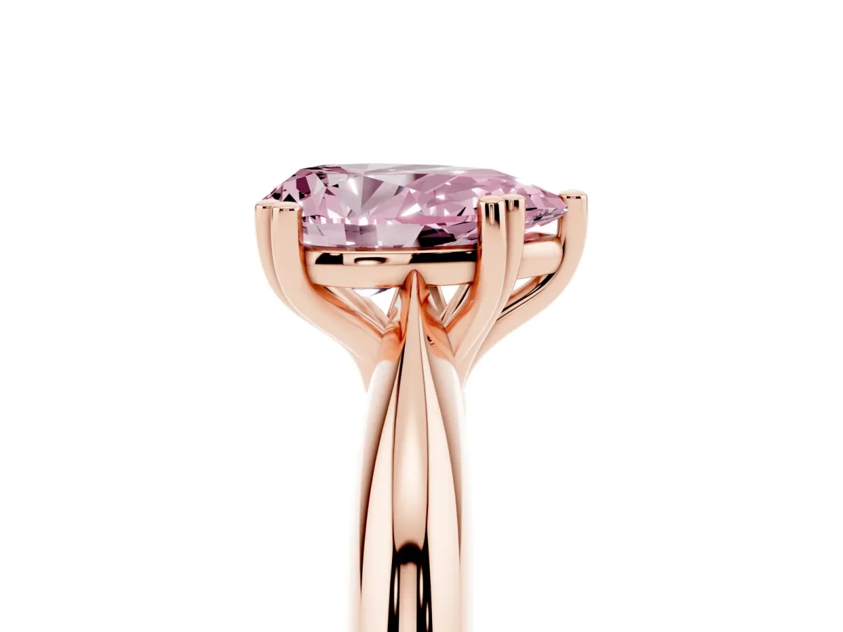 Fancy Pink Pear Cut Cut Solitaire Engagement Ring with Tapered Band and Four-Prong Setting Rose gold