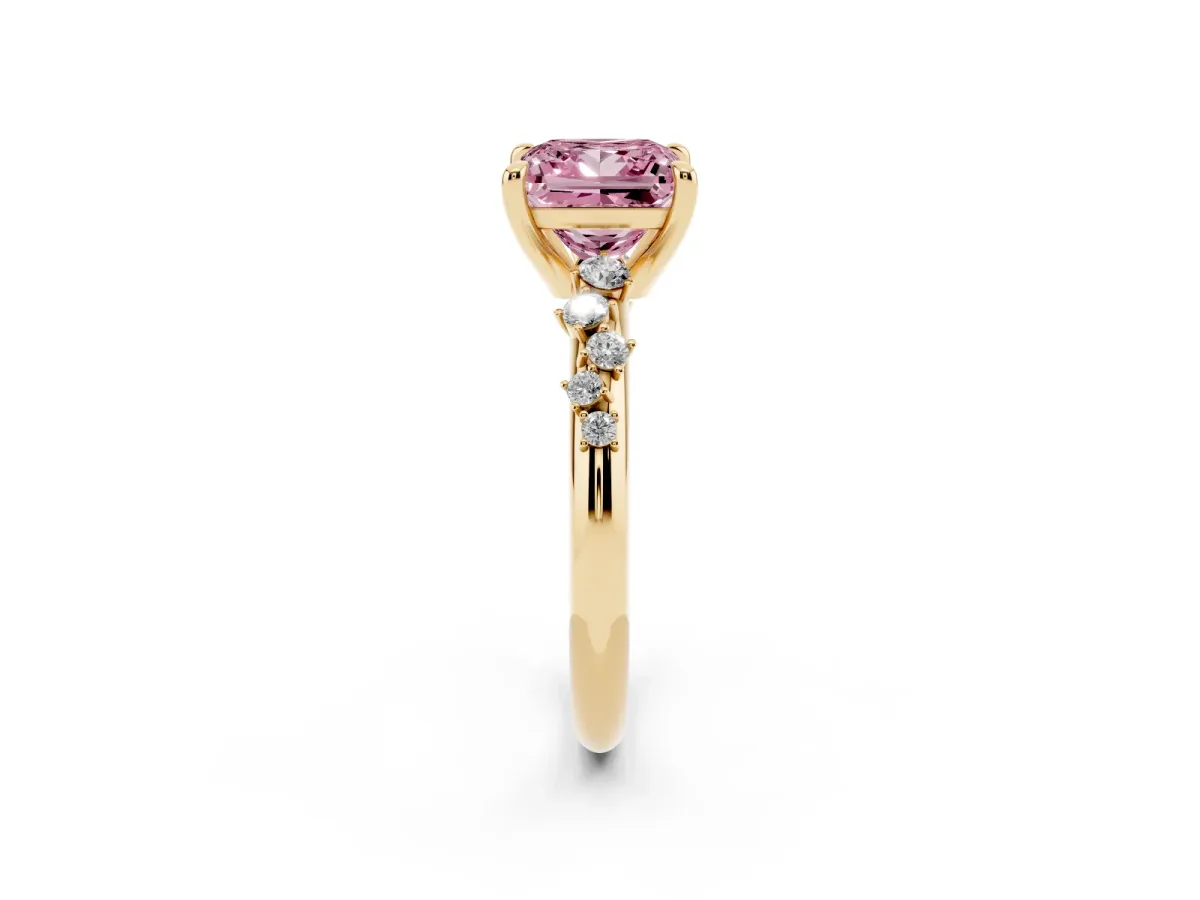 Fancy Pink Princess Cut Cut Diamond Vine Band with Four-Prong Setting Yellow gold