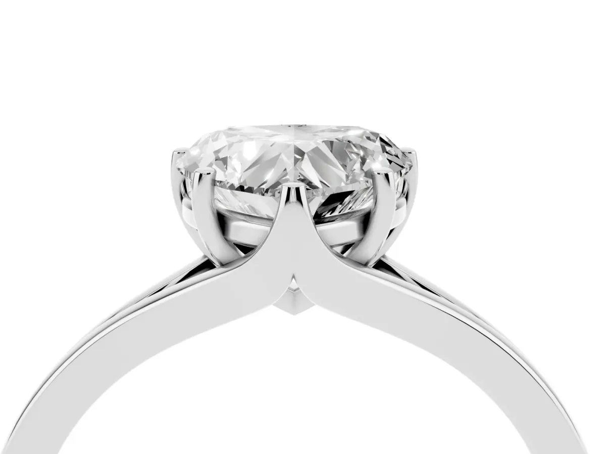 Heart Cut Solitaire Diamond Ring with Six-Prong Setting and Tapered Band White gold