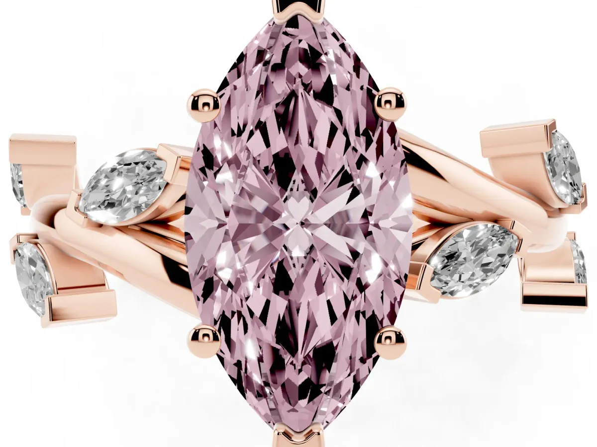 Fancy Pink Marquise Cut Solitaire Twisted Band Marquise Accent Prong Setting Ring Rose gold