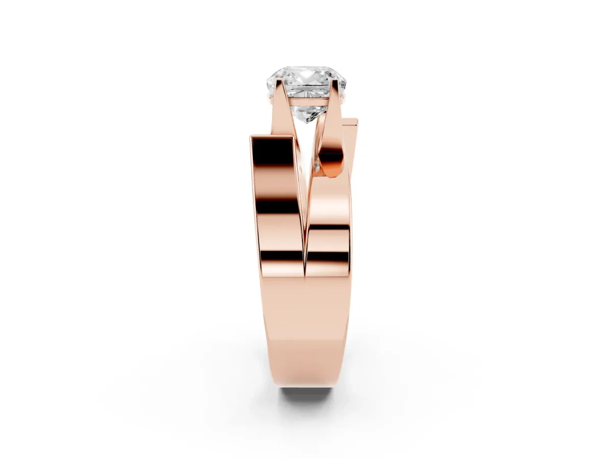 Modern Tension Set Cushion Cut Diamond Solitaire Wide Band Ring Rose gold