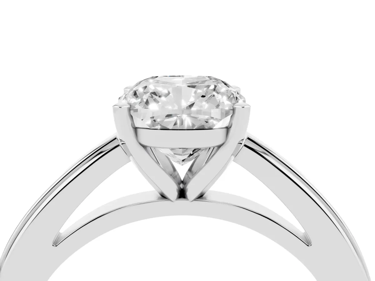 Cushion Cut Solitaire Diamond Ring with Four-Prong Setting and Classic Band Silver