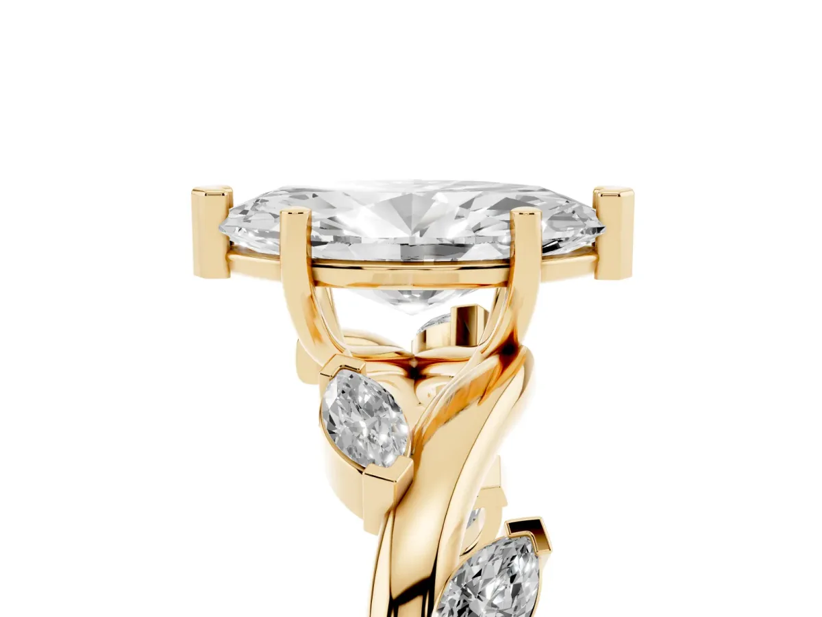 Marquise Cut Solitaire Twisted Band Marquise Accent Prong Setting Ring Yellow gold
