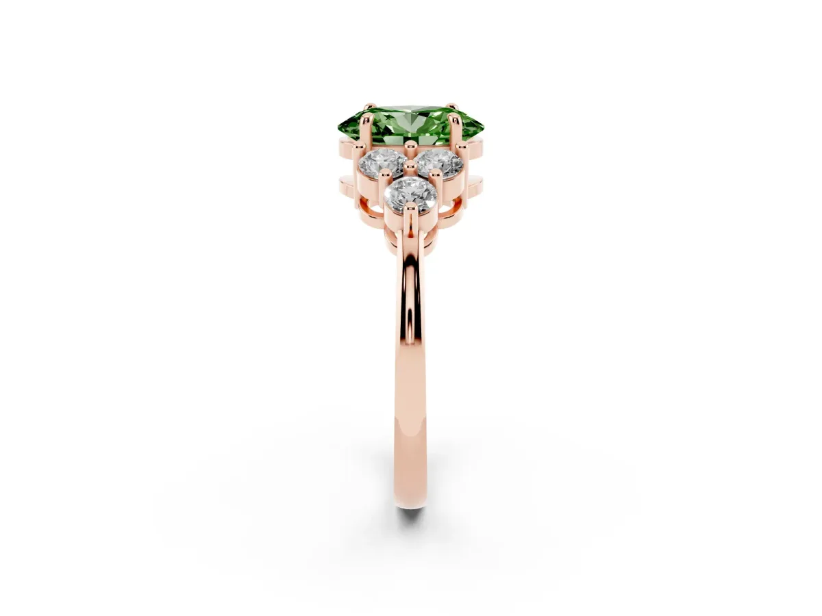 Fancy Green Oval Cut Brilliant Diamond Cluster Accent Solitaire Ring with Prong Setting Rose gold
