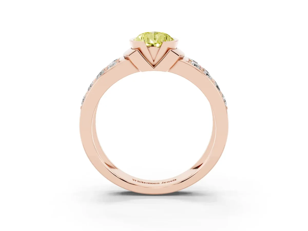 Fancy Yellow Pear Cut Brilliant Diamond Channel Set Wide Band Ring with Bezel Setting Rose gold