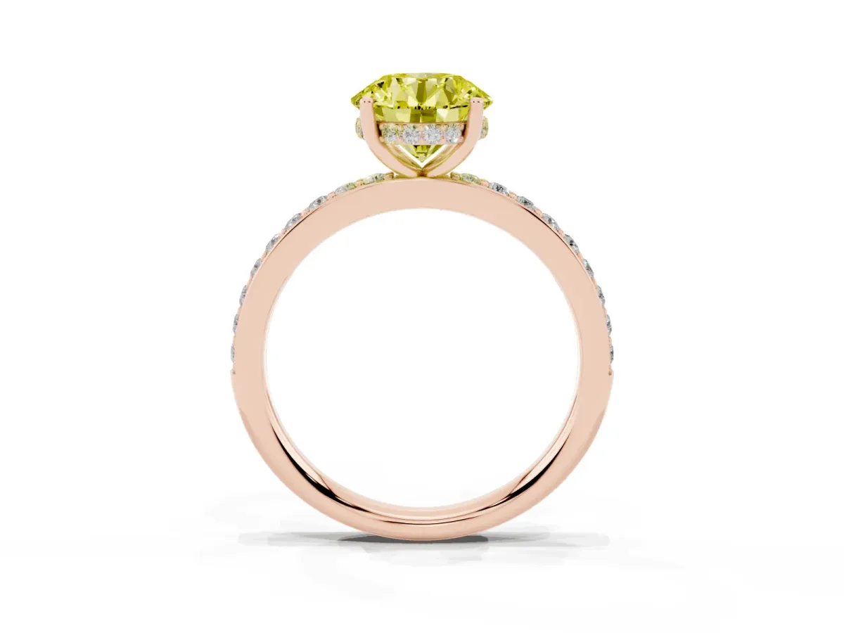 Fancy Yellow Round Cut Cut Diamond Pavé Band Ring with Four-Prong Setting Rose gold