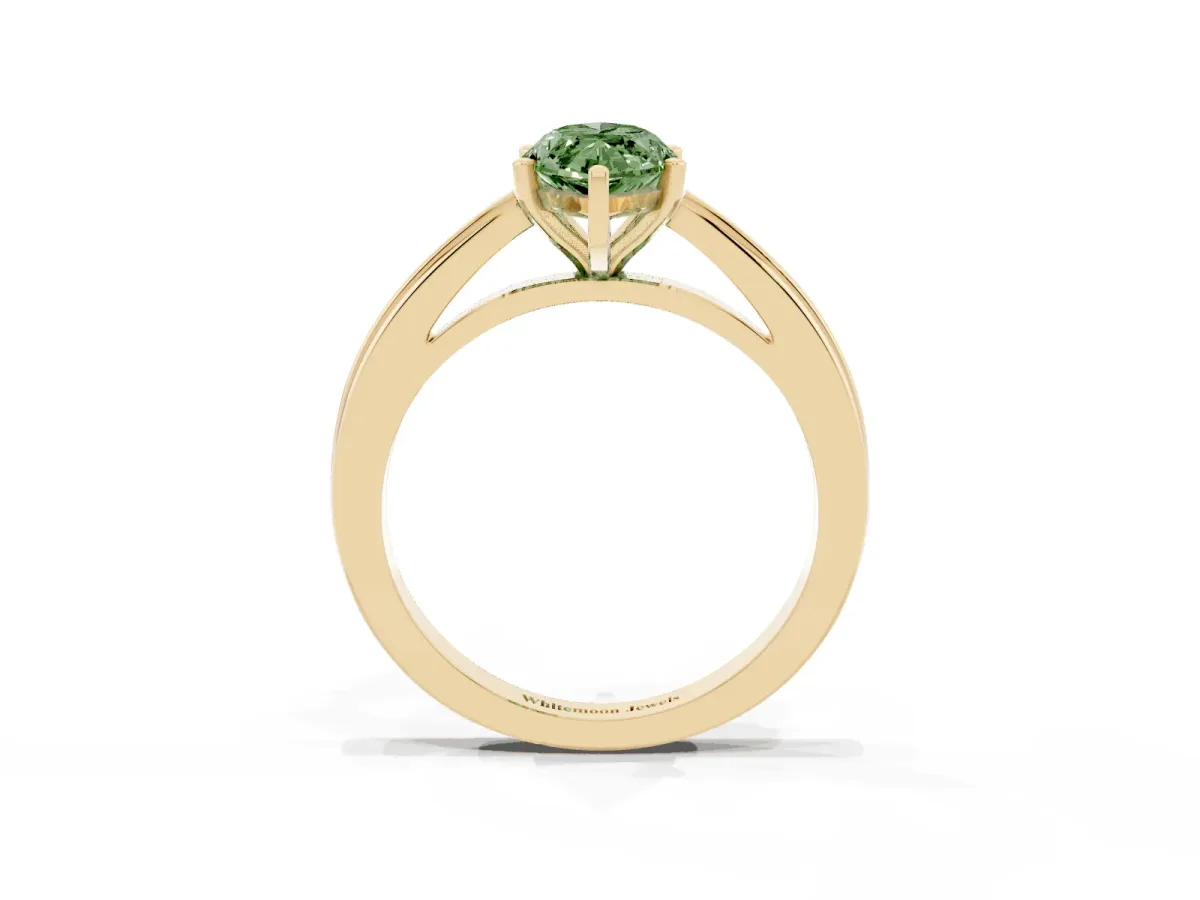 Fancy Green Marquise Cut Solitaire Diamond Ring with Four-Prong Setting and Classic Band Yellow gold