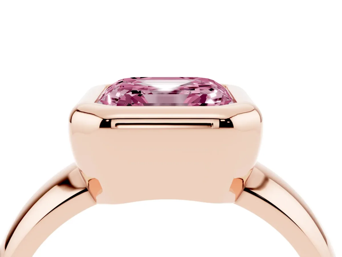 Fancy Pink Bezel Set Asscher Cut Solitaire Ring with Wide Band Rose gold