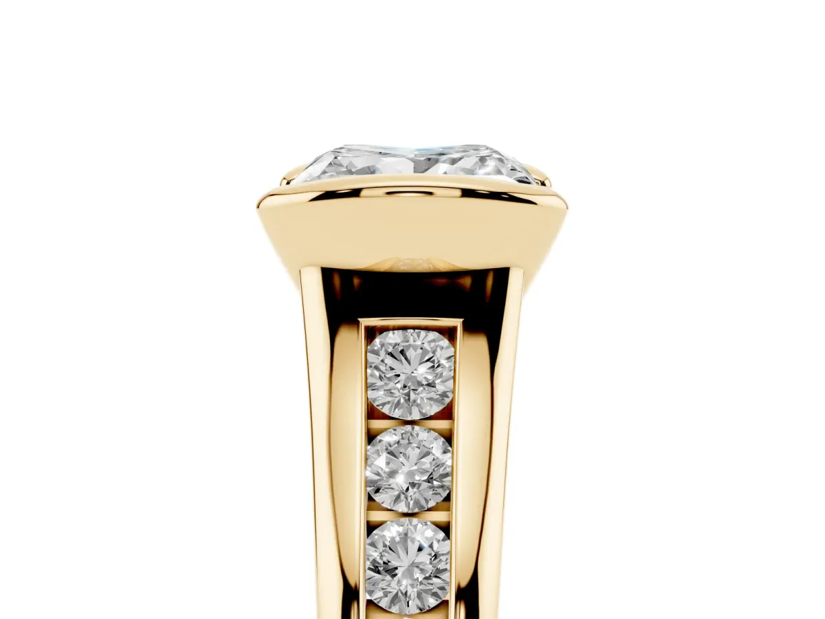 Princess Cut Solitaire Bezel-Set Diamond Ring with Channel-Set Band Yellow gold