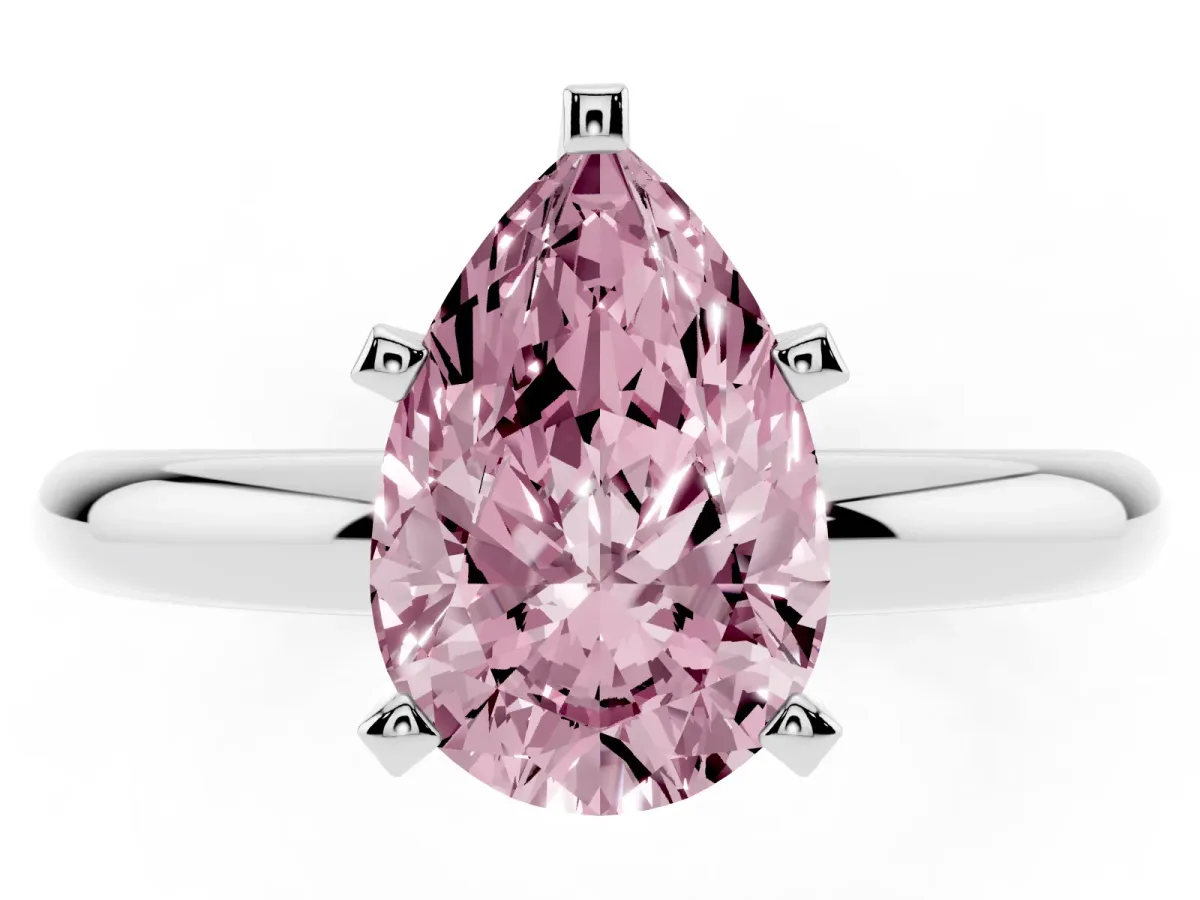 Fancy Pink Pear Cut Diamond Solitaire Engagement Ring with Round Band and Four-Prong Setting Platinum