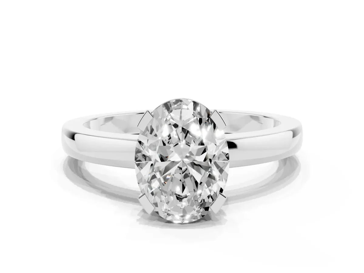 Oval Cut Cut Solitaire Ring with Four-Prong Setting and Classic Band Silver
