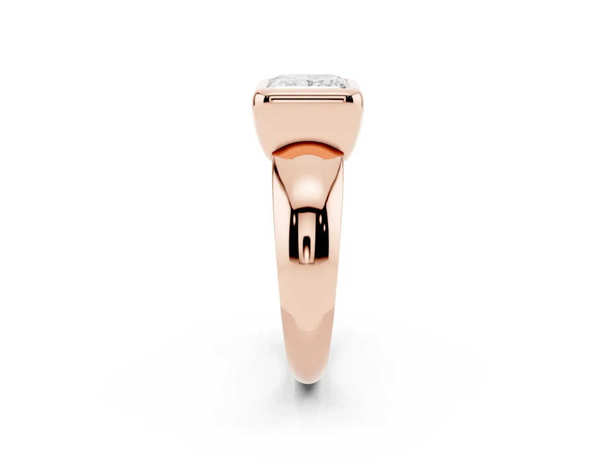 Bezel Set Princess Cut Solitaire Ring with Wide Band Rose gold