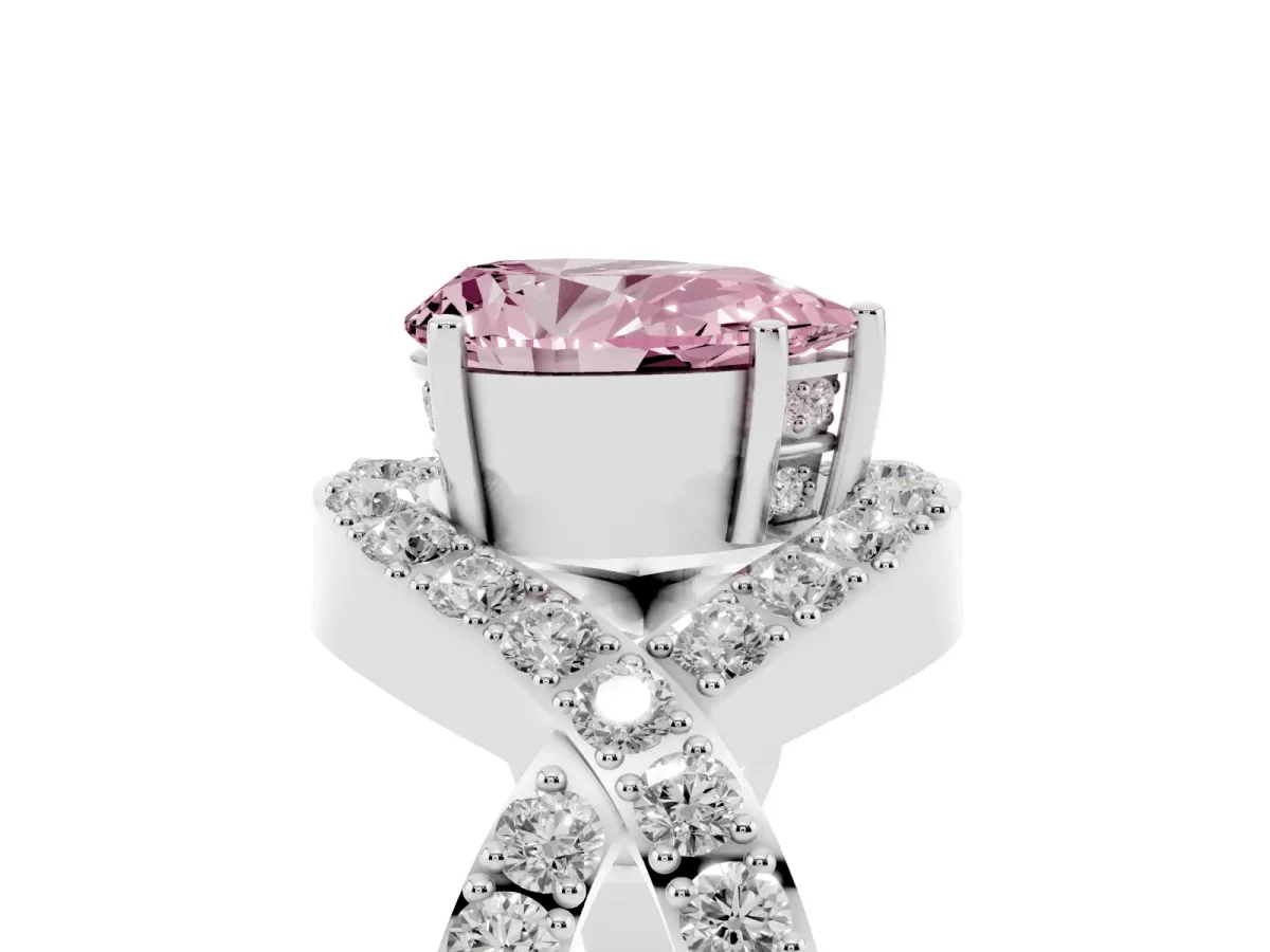 Fancy Pink Pear Cut Solitaire Twist Band Pavé Diamond Engagement Ring Platinum