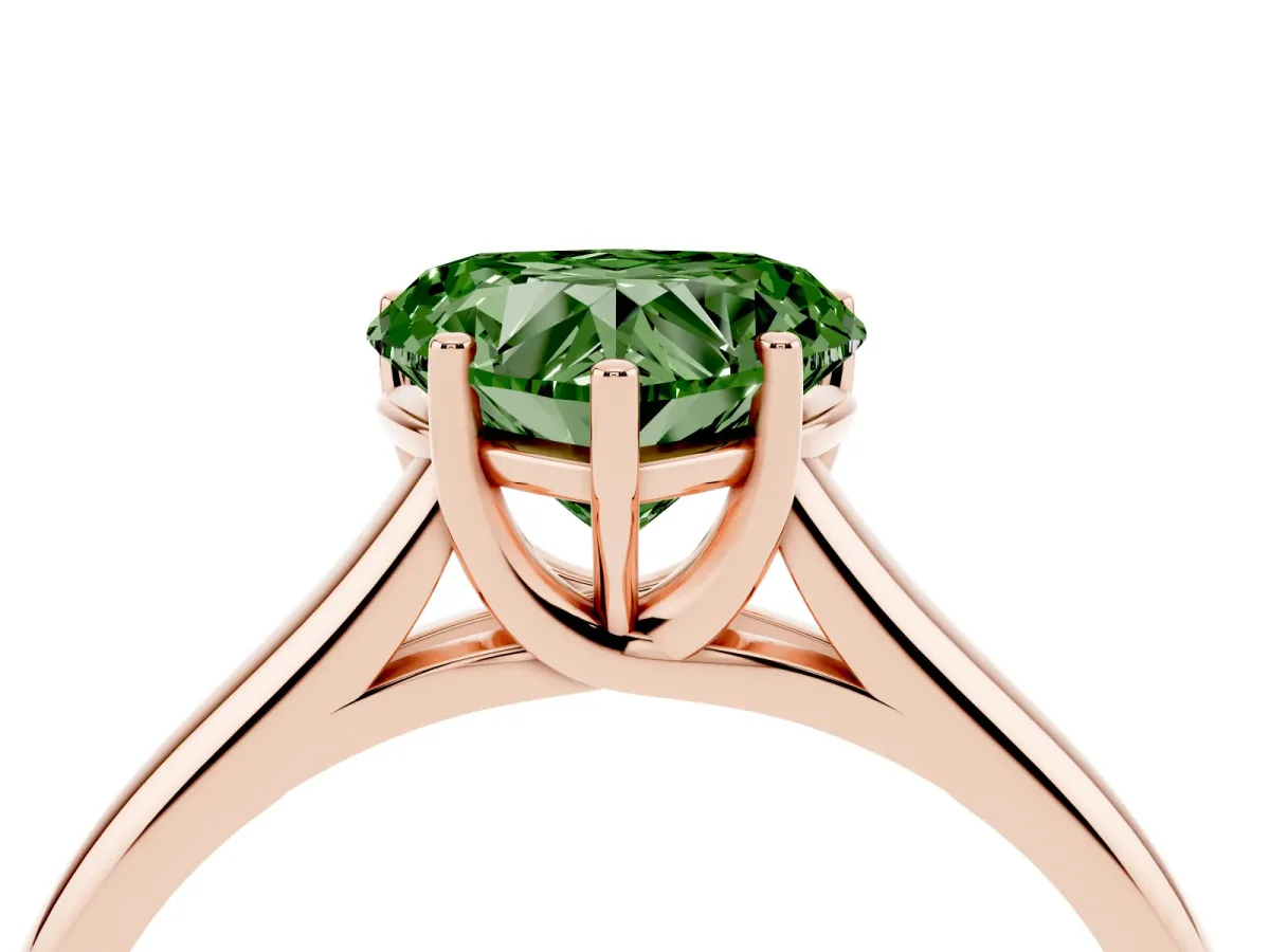 Fancy Green Heart Cut Cut Diamond Solitaire Engagement Ring with Tapered Plain Band and Four-Prong Setting Rose gold