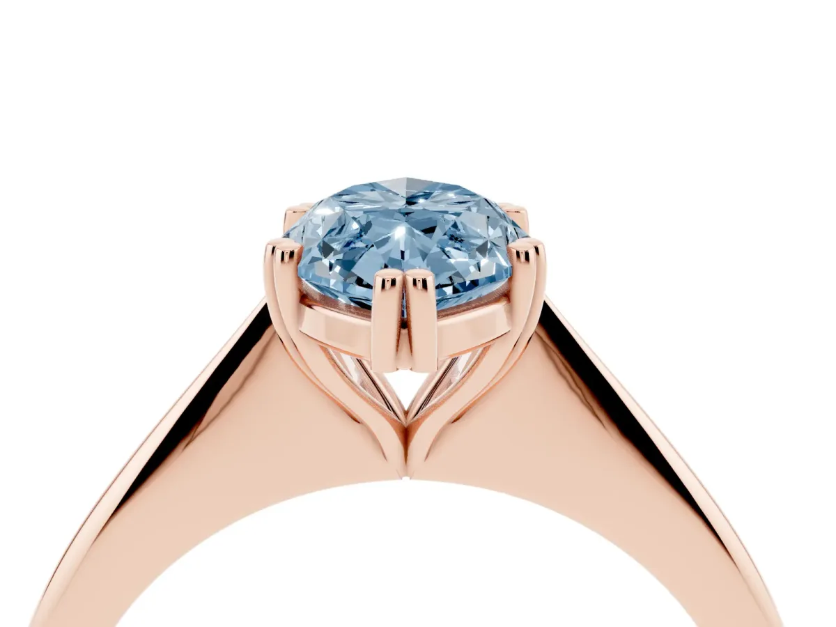 Fancy Blue Marquise Cut Solitaire Diamond Ring with Six-Prong Setting and Classic Band Rose gold