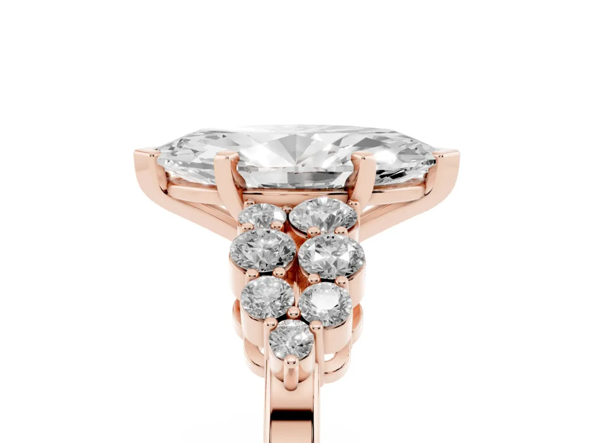 Marquise Cut Cluster Diamond Engagement Ring with Pavé Band and Four-Prong Setting Rose gold