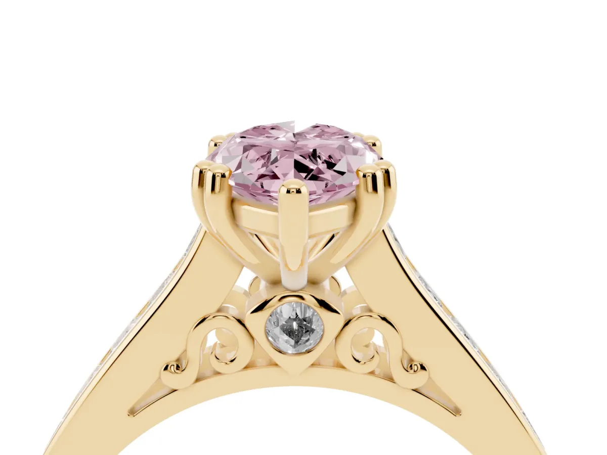 Fancy Pink Marquise Cut Cut Channel Set Solitaire Engagement Ring with Prong Setting Yellow gold