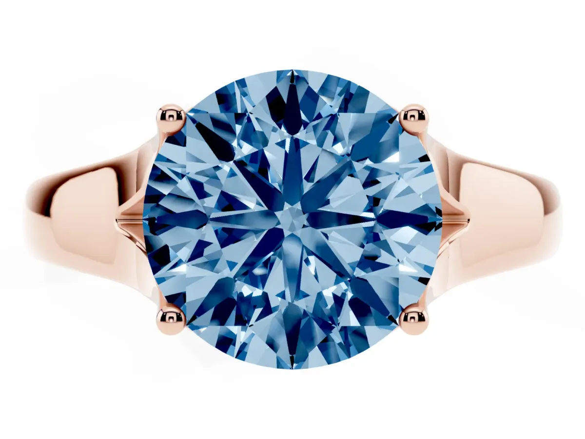 Fancy Blue Round Cut Solitaire Diamond Ring with Cathedral Band and Four-Prong Setting Rose gold