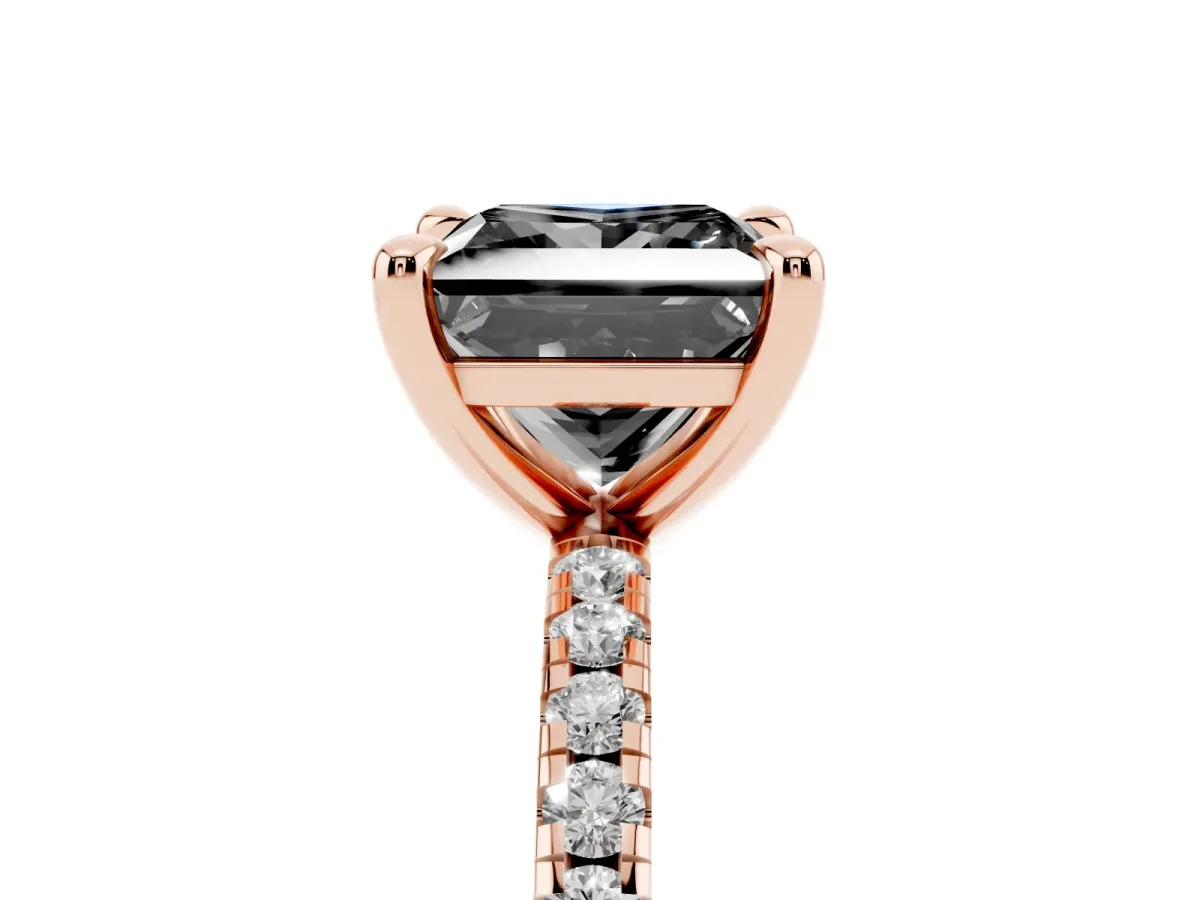 Fancy Black Princess Cut Diamond Brilliant Solitaire Ring with Pavé Band and Four-Prong Setting Rose gold