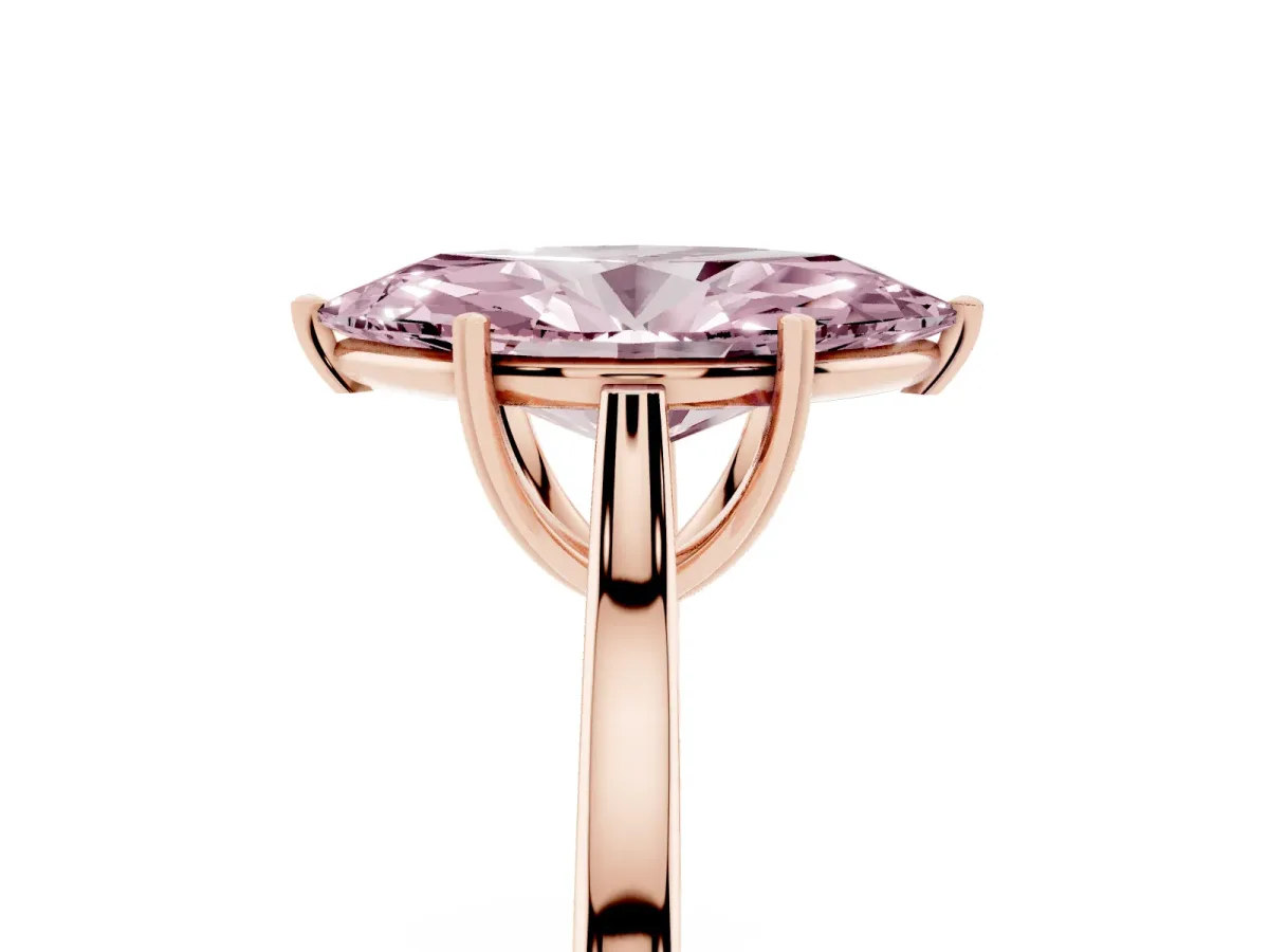 Fancy Pink Marquise Cut Solitaire Heart Prong Engagement Ring with Tapered Band Rose gold