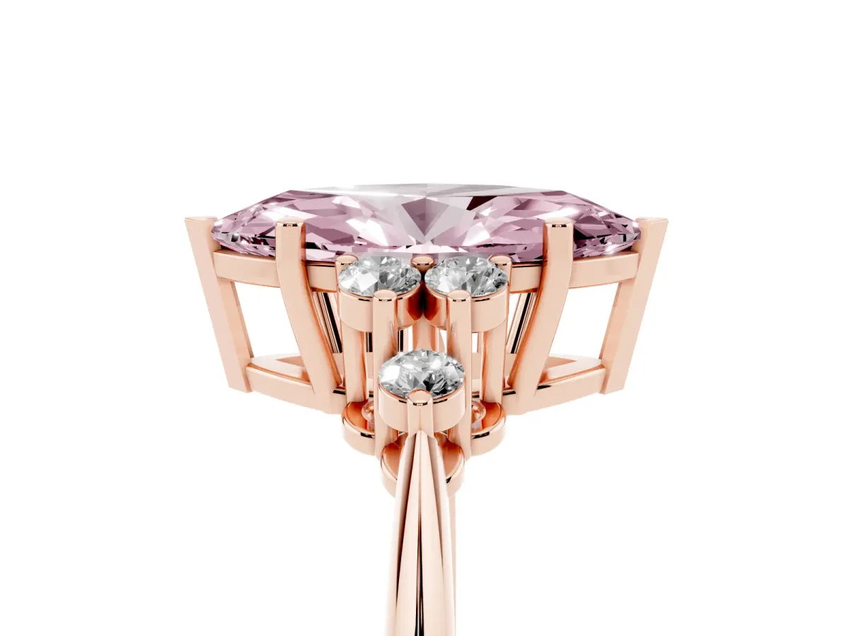 Fancy Pink Marquise Cut Cut Diamond Cluster Ring with Solitaire Band and Four-Prong Setting Rose gold