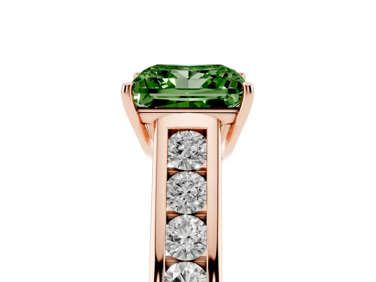 Fancy Green Princess Cut Solitaire Channel-Set Diamond Engagement Ring with Four-Prong Setting Rose gold