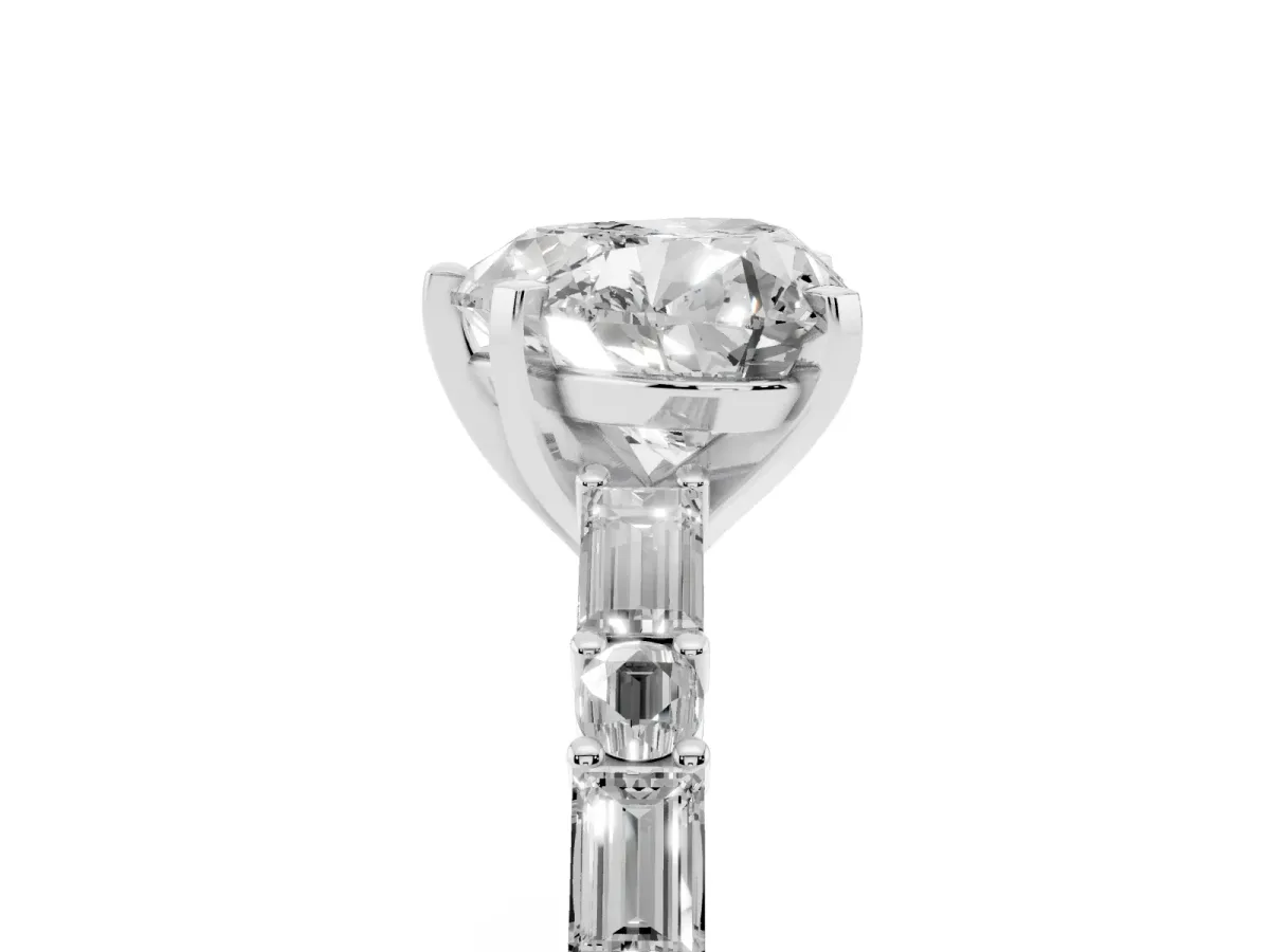 Heart Cut Diamond Solitaire with Side Baguettes and Channel Set Band Silver