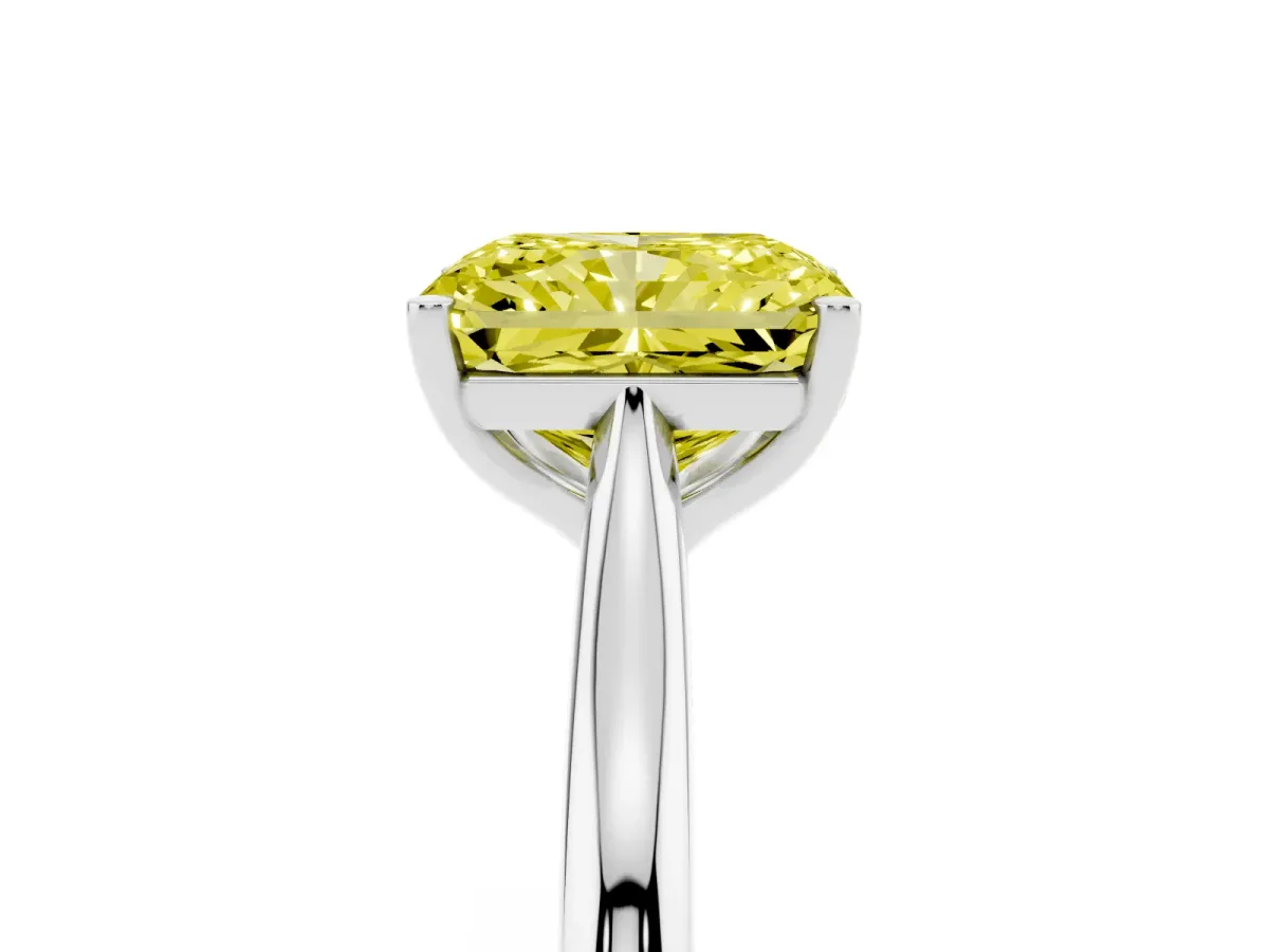 Fancy Yellow Radiant Cut Cut Solitaire Ring with Cathedral Band and Four-Prong Setting Silver
