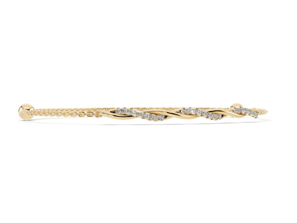 Twisted Diamond Round-Cut Cable Chain Bracelet with Bezel Setting Yellow gold