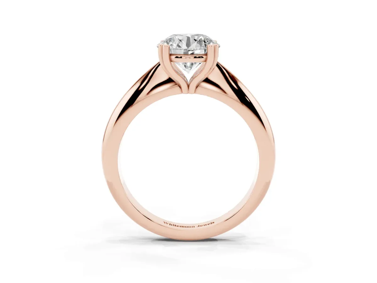 Round Cut Cut Solitaire Engagement Ring with Tapered Band and Four-Prong Setting Rose gold
