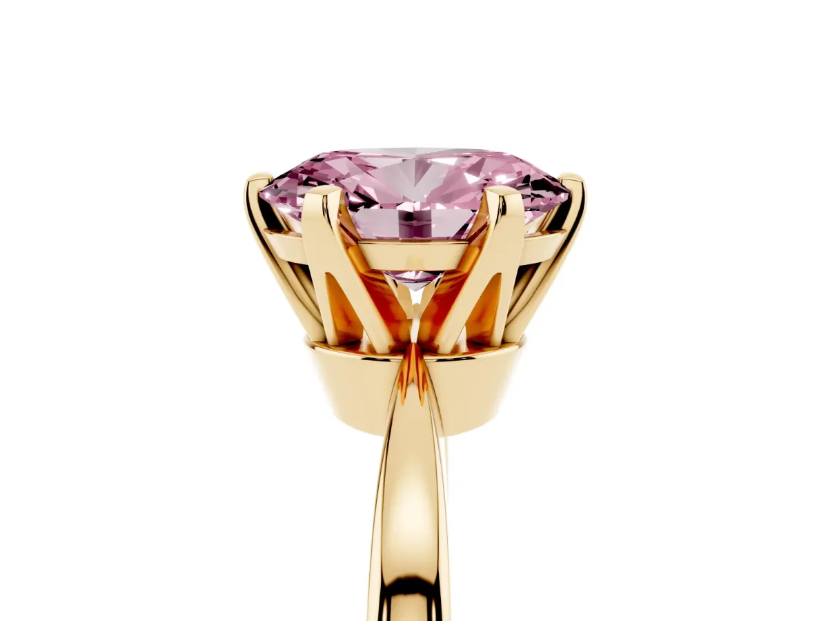 Fancy Pink Oval Cut Solitaire Engagement Ring with Six-Prong Setting and Tapered Band Yellow gold