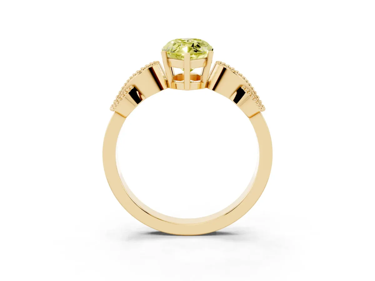 Fancy Yellow Marquise Cut Solitaire Milgrain Leaf Band with Prong Setting Yellow gold