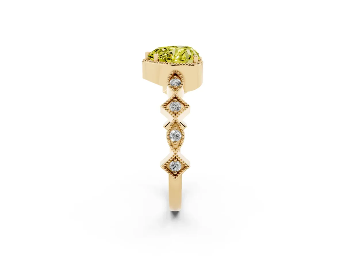 Fancy Yellow Heart Cut Milgrain Marquise Diamond Twist Band Ring Yellow gold
