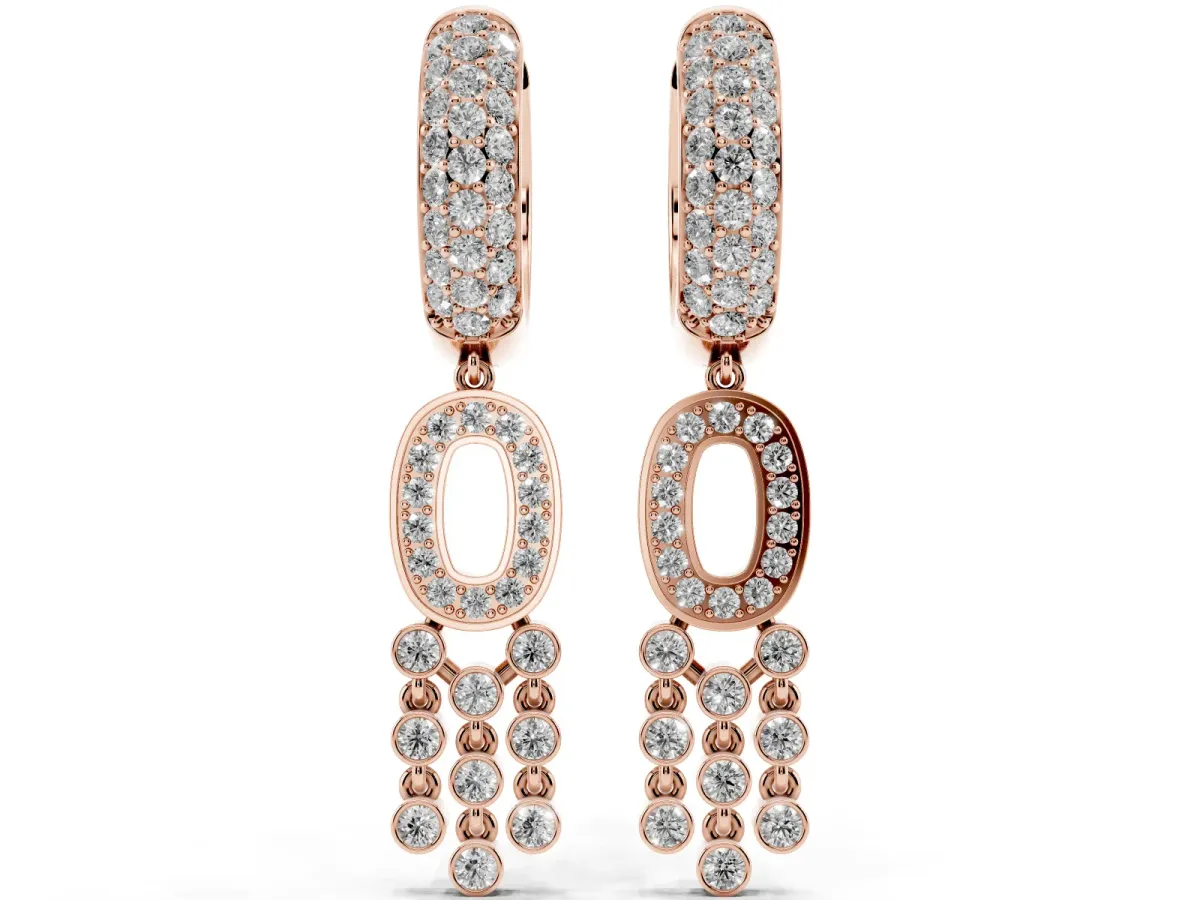 Round Diamond Initial O Huggie Hoop Earrings Rose gold