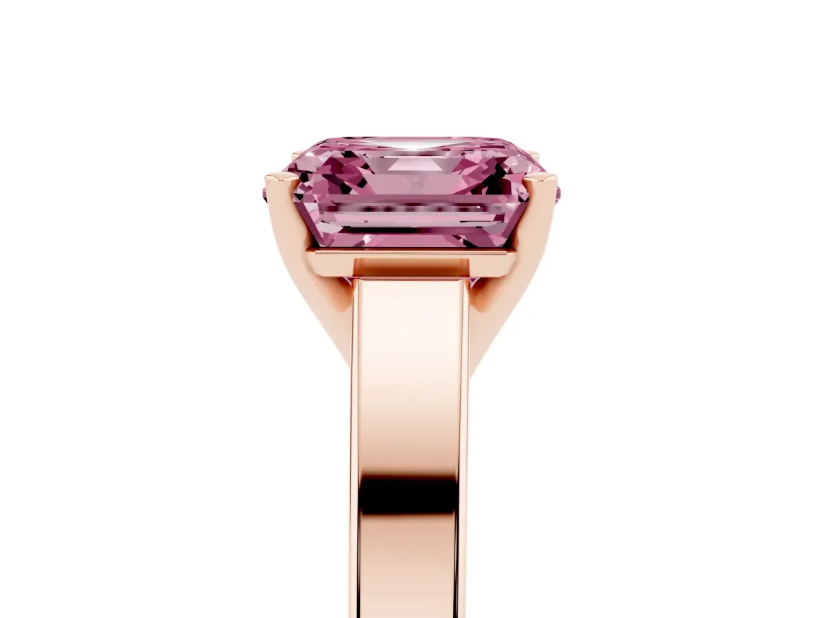 Fancy Pink Asscher Cut Solitaire Engagement Ring with Four-Prong Setting and Tapered Band Rose gold