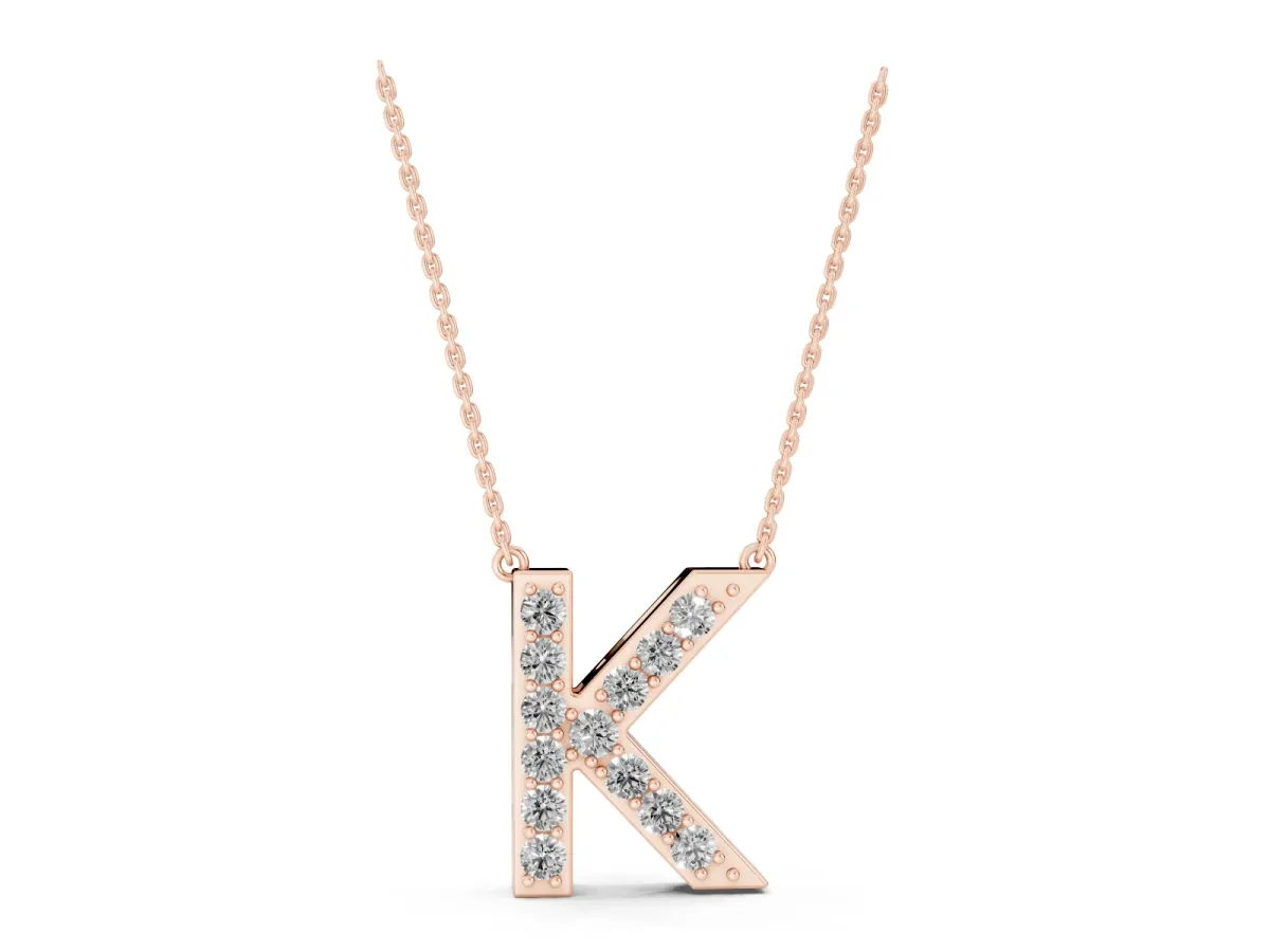 Pavé Round Prong Set Initial Pendant Rose gold