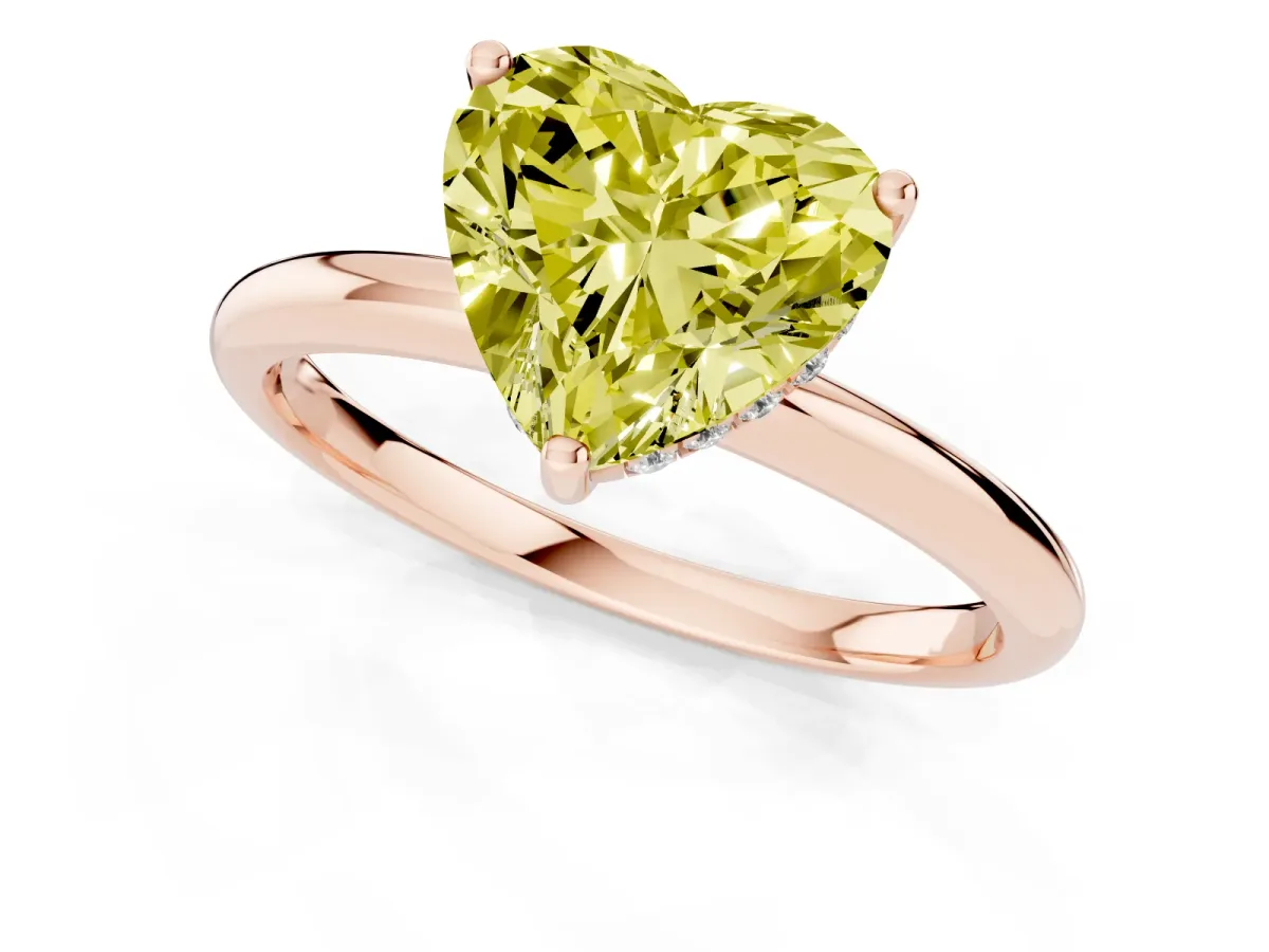 Fancy Yellow Heart Cut Cut Solitaire Engagement Ring with Four-Prong Setting and Classic Band Rose gold